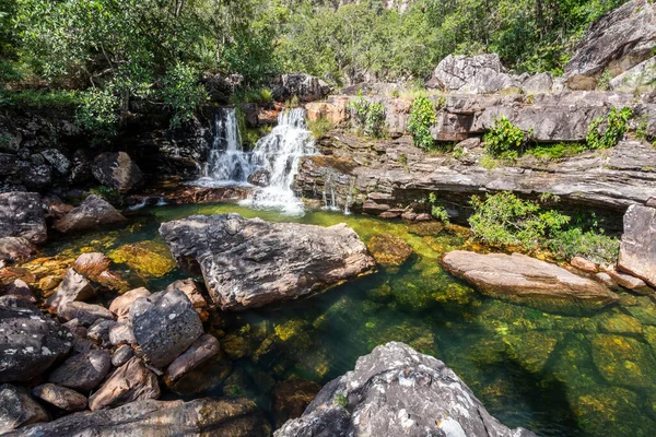 Beautiful View Wild Waterfall Green Area Chapada Dos Veadeiros Gois — Fotografia de Stock