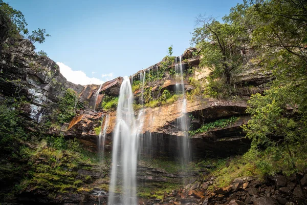 Beautiful View Big Wild Rocky Waterfall Green Area Chapada Dos — Stock Photo, Image