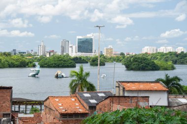 Beautiful view to dragon sculpture on urban lagoon in So Lus, capital city of Maranho State, Brazil.