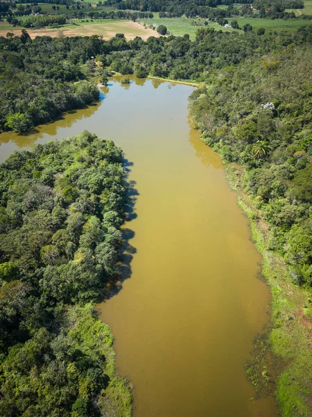 Hermosa Vista Aérea Lago Verde Selva Tropical Con Agua Fangosa — Foto de Stock