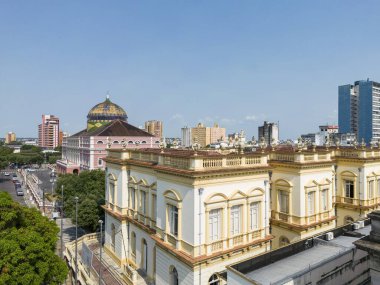 Orta Manaus, Amazonlar ve Brezilya 'daki tarihi binaların güzel hava manzarası