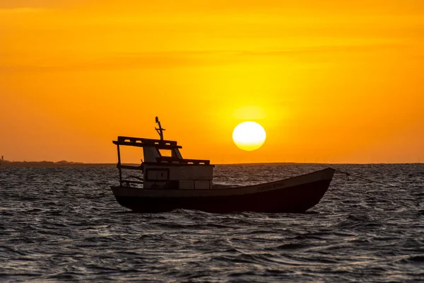 Schöne Aussicht Auf Fischerboot Und Sonnenuntergang Meer Barra Grande Piau — Stockfoto