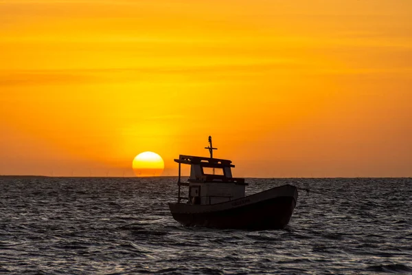 Schöne Aussicht Auf Fischerboot Und Sonnenuntergang Meer Barra Grande Piau — Stockfoto