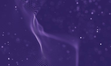 Veri teknolojisi soyut gelecek çizimi. Karanlık arka planda noktaları ve çizgileri birleştiren düşük polimerli bir şekil. 3 boyutlu görüntüleme. Büyük veri görselleştirmesi .