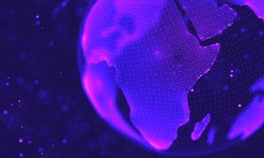 Ultra mor galaksi arka planı. Nebula ile uzay arkaplan illüstrasyon evreni. 2018 Mor teknoloji geçmişi. Yapay zeka kavramı