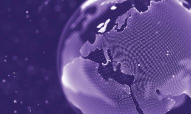 Veri teknolojisi soyut gelecek çizimi. Karanlık arka planda noktaları ve çizgileri birleştiren düşük polimerli bir şekil. 3 boyutlu görüntüleme. Büyük veri görselleştirmesi .