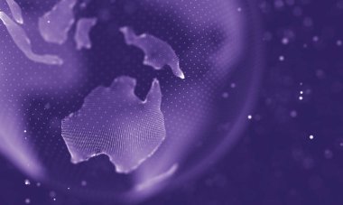 Veri teknolojisi soyut gelecek çizimi. Karanlık arka planda noktaları ve çizgileri birleştiren düşük polimerli bir şekil. 3 boyutlu görüntüleme. Büyük veri görselleştirmesi .