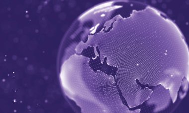 Veri teknolojisi soyut gelecek çizimi. Karanlık arka planda noktaları ve çizgileri birleştiren düşük polimerli bir şekil. 3 boyutlu görüntüleme. Büyük veri görselleştirmesi .