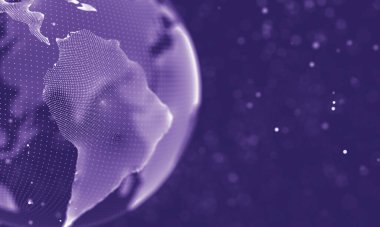 Veri teknolojisi soyut gelecek çizimi. Karanlık arka planda noktaları ve çizgileri birleştiren düşük polimerli bir şekil. 3 boyutlu görüntüleme. Büyük veri görselleştirmesi .