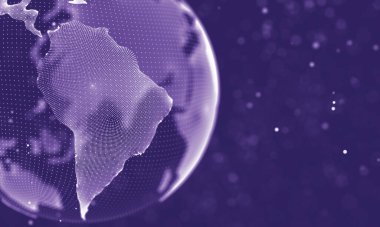 Veri teknolojisi soyut gelecek çizimi. Karanlık arka planda noktaları ve çizgileri birleştiren düşük polimerli bir şekil. 3 boyutlu görüntüleme. Büyük veri görselleştirmesi .