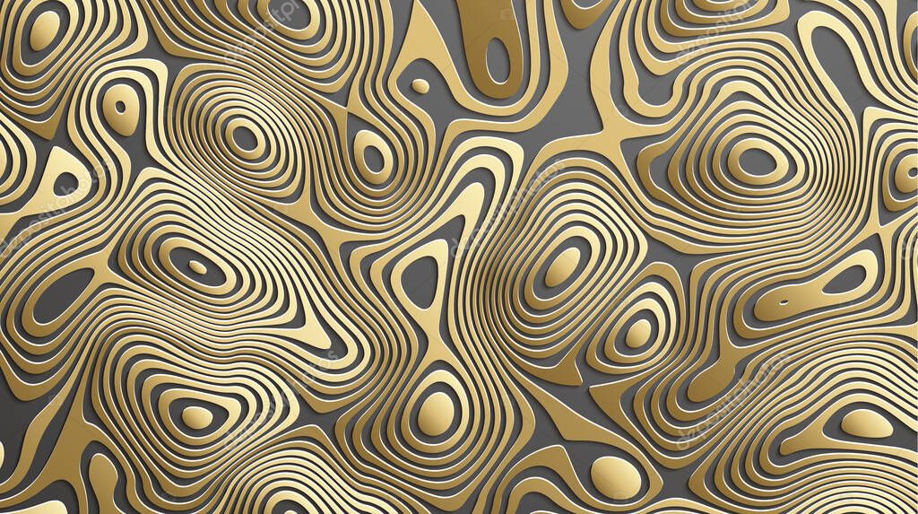 Luxury gold background. Wavy gold landscape consept of gold vector background with gradient lines on dark.