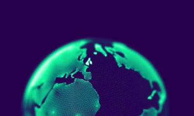 Dünya döngüsüz döngü 4k. Dünya küre dönüş animasyonu. İletişim ağı dünya haritası tasarımı. Modern teknoloji dijital veri küresi. Bilim animasyonu.