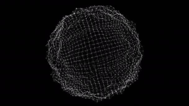 Esfera de partículas abstratas a rodar. Encosto tecnológico. Esfera de energia de partícula azul 4k loop sem costura. Renderização 3d — Vídeo de Stock