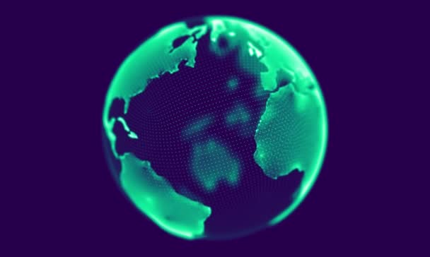 Земля вращается бесшовной петлей 4k. Анимация вращения земного шара. Проектирование карт мира коммуникационной сети. Современные технологии цифровых данных глобус. Научная анимация. — стоковое видео