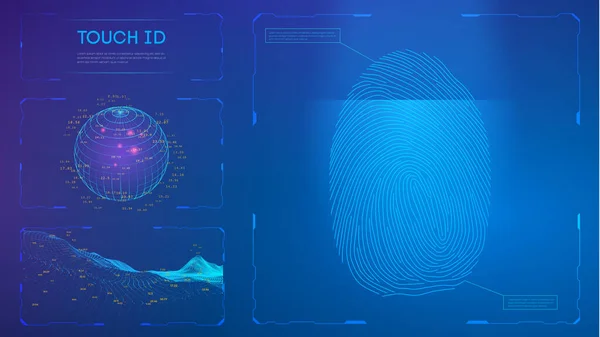 Identificador pessoal digital Touch id. Conceito de identificação de privacidade de dados pessoais. Ilustração vetorial. — Vetor de Stock