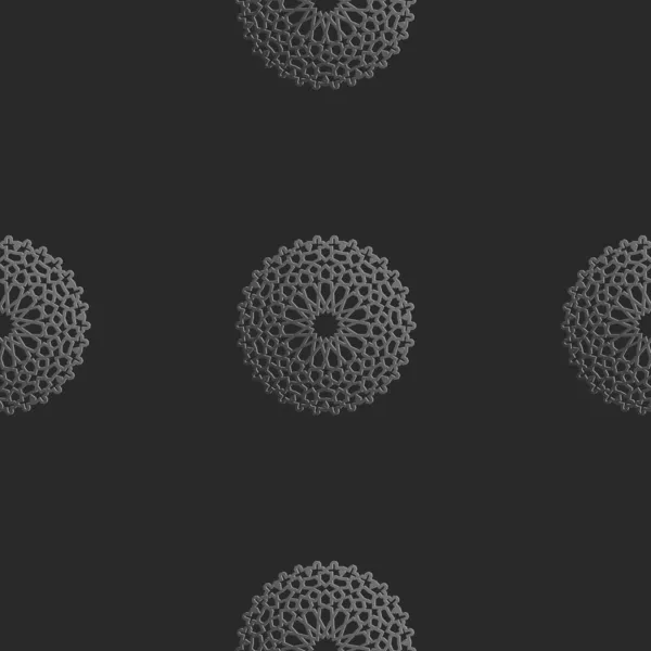 Naadloos islamitisch patroon met radiaal ornament in Marokkaanse stijl. Metrisch patroon op donkere achtergrond. Abstracte geometrische ornamentenvector. — Stockvector