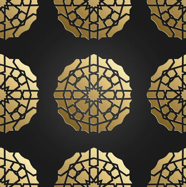 放射状の装飾とゴールドシームレスなイスラムパターン。ラマダーン・カレームの装飾。ベクターイラスト. — ストックベクタ