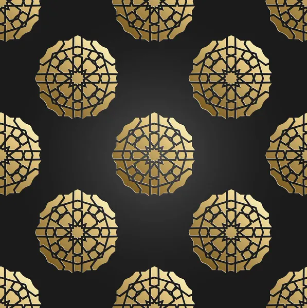 Patrón islámico sin costuras de oro con adorno radial. Adorno de decoración de Ramadán Kareem. Ilustración vectorial. — Archivo Imágenes Vectoriales