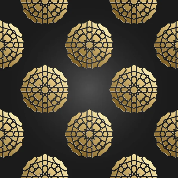 Patrón islámico sin costuras de oro con adorno radial. Adorno de decoración de Ramadán Kareem. Ilustración vectorial. — Archivo Imágenes Vectoriales