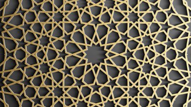 Siyah arka planda altın islami desen. İslami süs vektörü, Pers güdüsü.