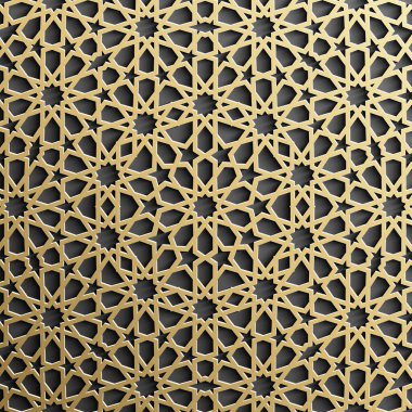 Siyah arka planda altın islami desen. İslami süs vektörü, Pers güdüsü.
