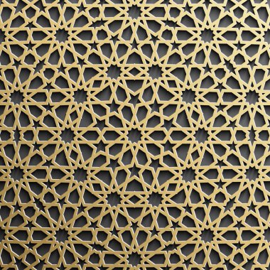 Siyah arka planda altın islami desen. İslami süs vektörü, Pers güdüsü.