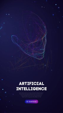Ai dijital beyin. Yapay zeka kadını. İnsan başlı robot dijital teknoloji arka planı.