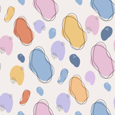 Moda Memphis 'in pürüzsüz maketi. Hipster soyut şekilleri. Vektör el çizimi modern karalama.