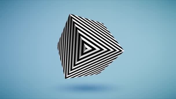 Animation cube rayé sur fond bleu. Boucle sans couture 4k. — Video