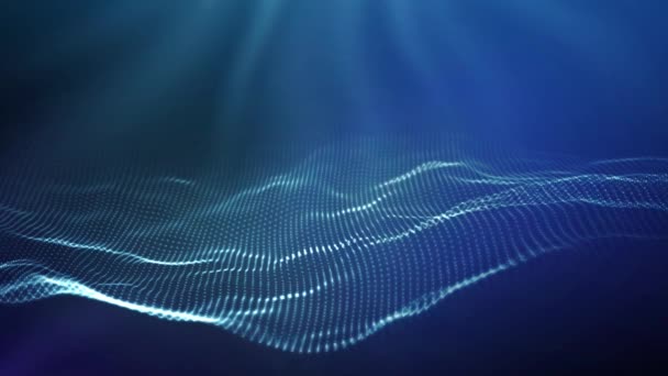 Блакитна хвиля технології бізнес фон. Абстрактна блакитна кольорова хвиля з анімації синього кольору з димом. Безшовна петля 4k. Візуалізація великих даних . — стокове відео