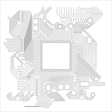 Devre panosu vektör illüstrasyonu. Vektör elektronik devre yüksek teknoloji çizimi. Elektronik ve robotik programlama.