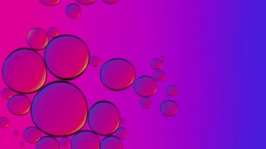 Mor turuncu turuncu mavi deniz gradyanı üzerindeki yağ içindeki su 3 boyutlu bulanık bir animasyon. Soyut yağ kabarcığı, mor arka plan. 4k dikişsiz döngü.