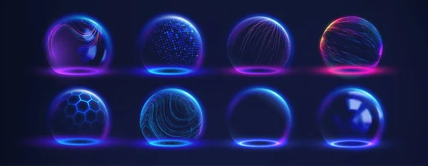 Küre kalkanı soyut enerji koruma küreleri. Güç alanı savunma küresi kabuğu. Kubbe bariyeri teknoloji vektörü ayarlandı.