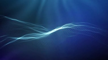 Mavi dalga teknolojisi iş geçmişi. Mavi renkli dumanlı animasyondan soyut mavi dalga. Kusursuz döngü 4K. Büyük veri görselleştirmesi.