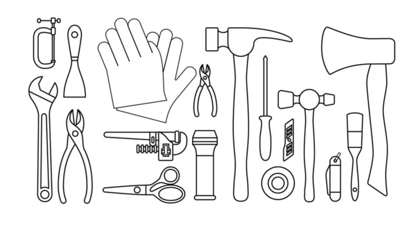 Jeu d'outils illustration vectorielle. Infrastructure et construction outillage à main équipements objets. — Image vectorielle