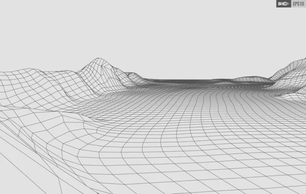 Пейзаж Wireframe на белом фоне. Абстрактный геометрический векторный технологический фон. 3d векторный цифровой фон. — стоковый вектор