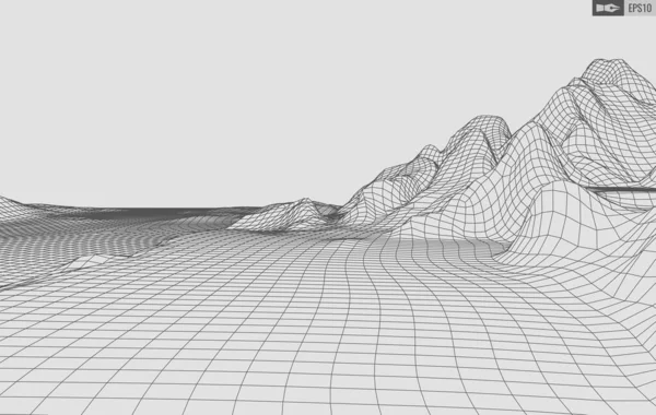 Пейзаж Wireframe на белом фоне. Абстрактный геометрический векторный технологический фон. 3d векторный цифровой фон. — стоковый вектор