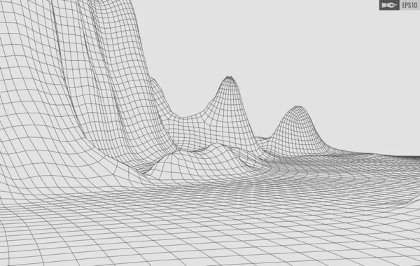 Каркасний пейзаж на білому тлі. Абстрактний геометричний вектор технології фону. 3d векторний цифровий фон . — стоковий вектор