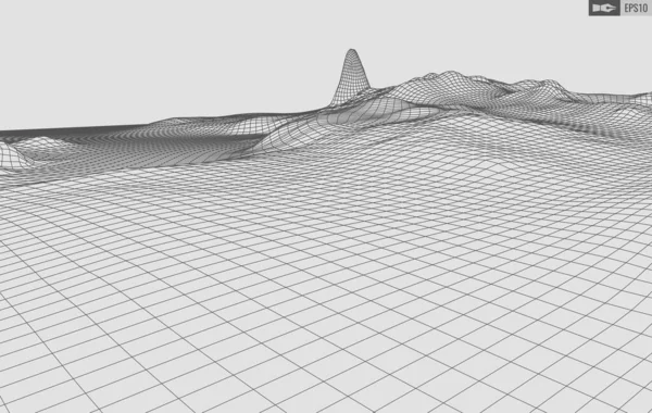 Пейзаж Wireframe на белом фоне. Абстрактный геометрический векторный технологический фон. 3d векторный цифровой фон. — стоковый вектор