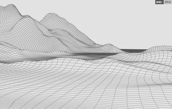 白色背景的线框景观。摘要几何矢量技术背景.3D矢量数字背景. — 图库矢量图片