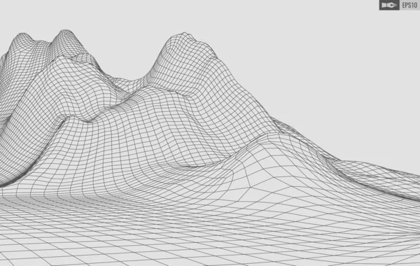 Каркасний пейзаж на білому тлі. Абстрактний геометричний вектор технології фону. 3d векторний цифровий фон . — стоковий вектор