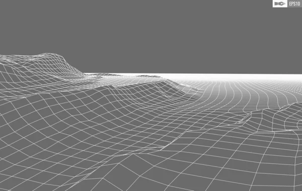 Paysage Wireframe sur fond blanc. Contexte abstrait de la technologie vectorielle géométrique. Fond numérique vectoriel 3d. — Image vectorielle