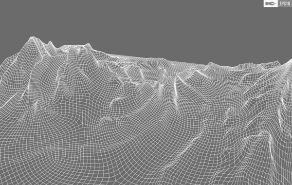 Wireframe τοπίο σε λευκό φόντο. Αφηρημένο γεωμετρικό διανυσματικό υπόβαθρο τεχνολογίας. 3D διανυσματικό ψηφιακό υπόβαθρο. — Διανυσματικό Αρχείο