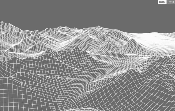 Wireframe paisagem no fundo branco. Antecedentes de tecnologia vetorial geométrica abstrata. 3d vetor fundo digital. —  Vetores de Stock