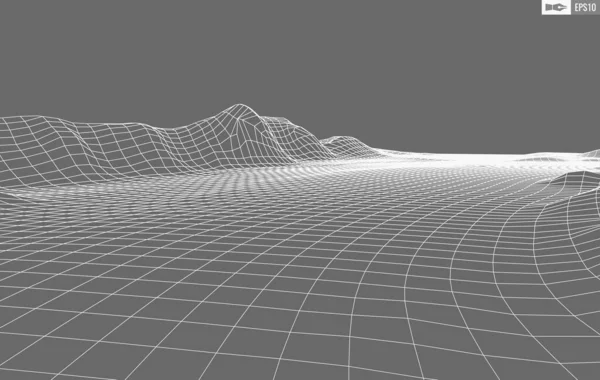 Wireframe landskap på vit bakgrund. Abstrakt geometrisk vektor teknik bakgrund. 3D vektor digital bakgrund. — Stock vektor
