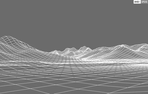 Wireframe paisagem no fundo branco. Antecedentes de tecnologia vetorial geométrica abstrata. 3d vetor fundo digital. — Vetor de Stock