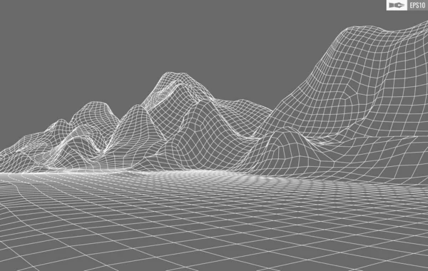 Paisaje Wireframe sobre fondo blanco. Fondo abstracto de tecnología vectorial geométrica. 3d vector fondo digital. — Vector de stock