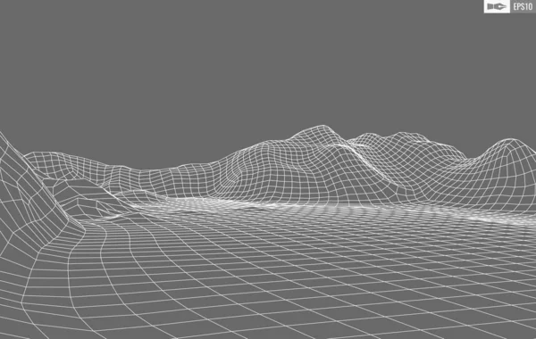 Wireframe landskab på hvid baggrund. Abstrakt geometrisk vektor teknologi baggrund. 3d vektor digital baggrund. – Stock-vektor