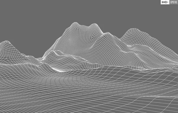 Paysage Wireframe sur fond blanc. Contexte abstrait de la technologie vectorielle géométrique. Fond numérique vectoriel 3d. — Image vectorielle