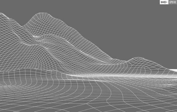 Wireframe paisagem no fundo branco. Antecedentes de tecnologia vetorial geométrica abstrata. 3d vetor fundo digital. — Vetor de Stock